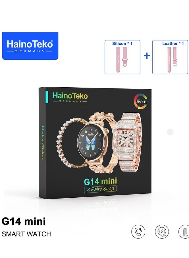 Haino Teko Haino Teko G14 Mini Smart Watch With Stylish Analog Watch Beautifully Designed Bracelet and 3 Pair Straps Designed For Women Gold - Image 1