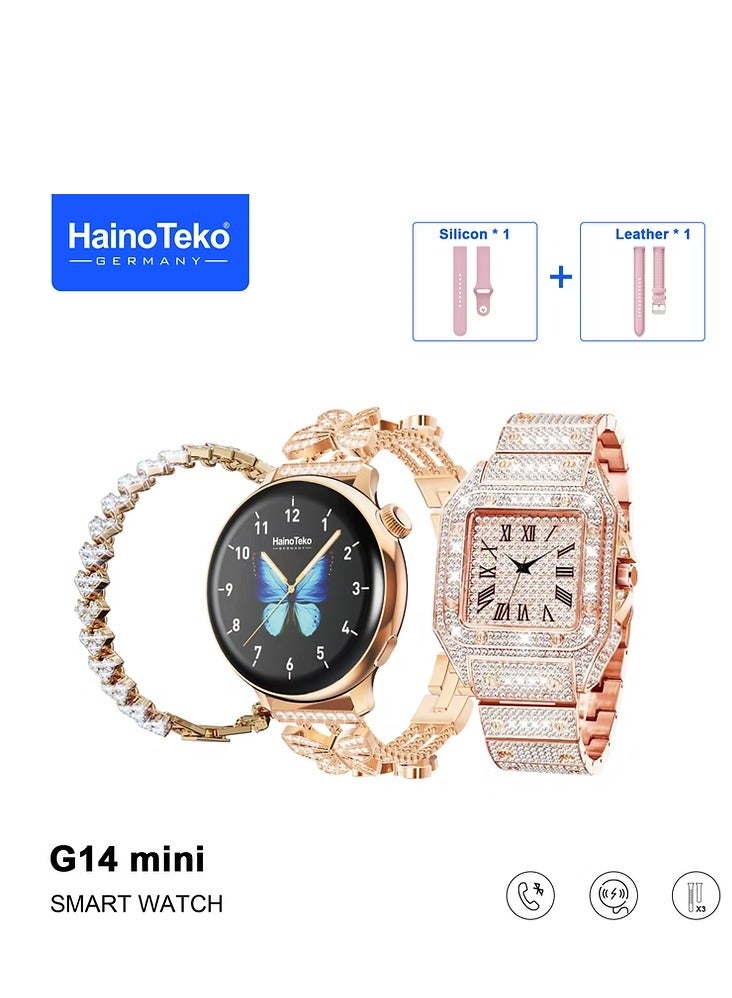 Haino Teko Haino Teko G14 Mini Smart Watch With Stylish Analog Watch Beautifully Designed Bracelet and 3 Pair Straps Designed For Women Gold - Image 2