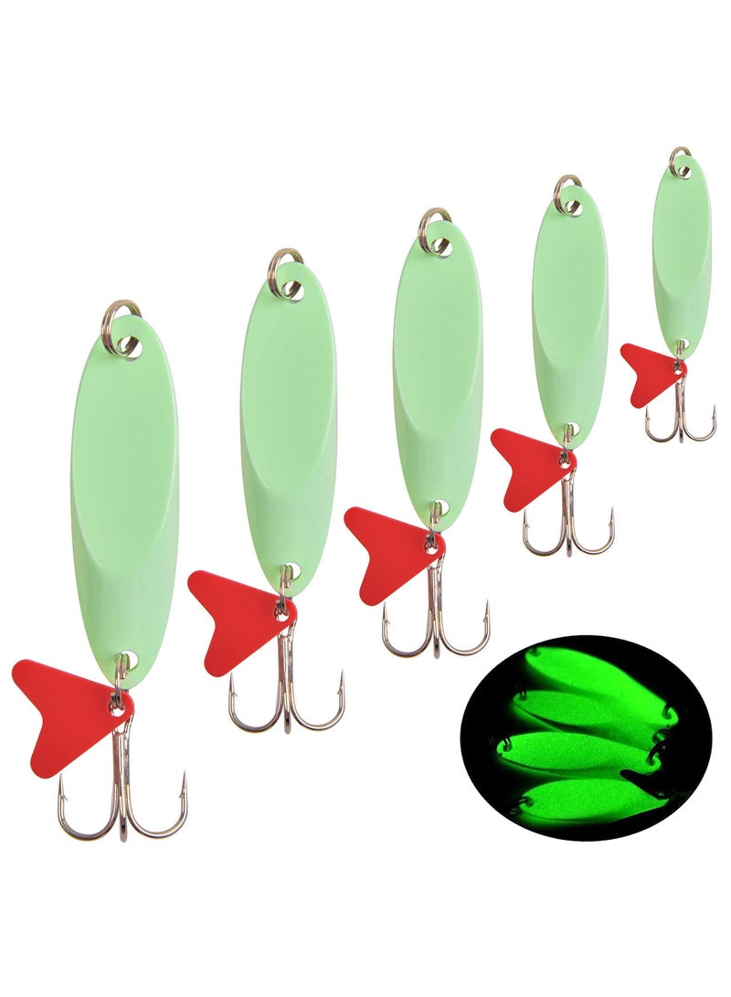 Excefore Luminous Fishing Lures Spoons, 10 Pcs Hard Jigging Spinnerbait with Treble Hooks, Metal Spinner Spoon for Saltwater Freshwater - Image 1