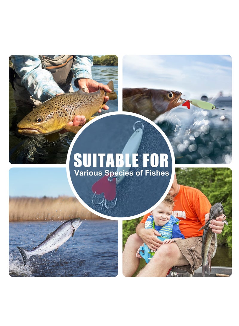 Excefore Luminous Fishing Lures Spoons, 10 Pcs Hard Jigging Spinnerbait with Treble Hooks, Metal Spinner Spoon for Saltwater Freshwater - Image 4