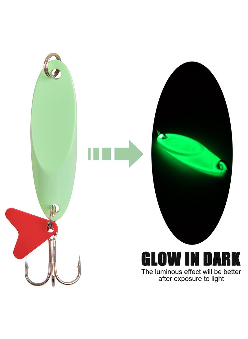 Excefore Luminous Fishing Lures Spoons, 10 Pcs Hard Jigging Spinnerbait with Treble Hooks, Metal Spinner Spoon for Saltwater Freshwater - Image 3
