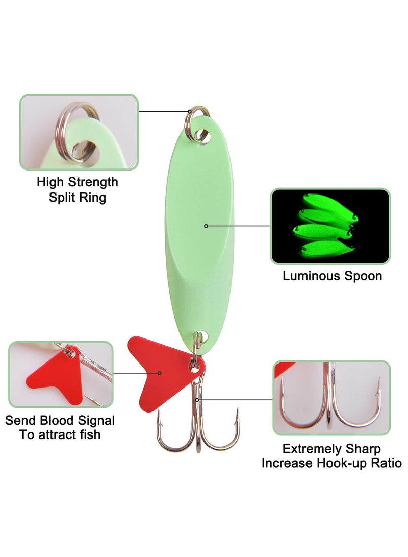Excefore Luminous Fishing Lures Spoons, 10 Pcs Hard Jigging Spinnerbait with Treble Hooks, Metal Spinner Spoon for Saltwater Freshwater - Image 2