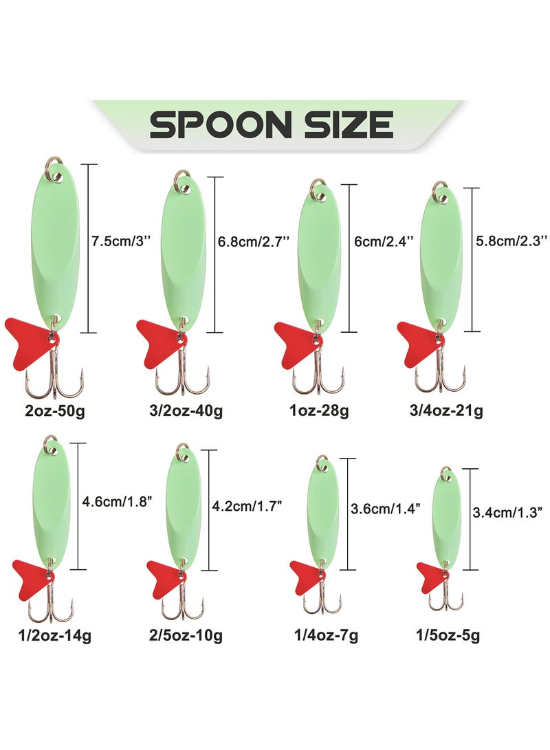 Excefore Luminous Fishing Lures Spoons, 10 Pcs Hard Jigging Spinnerbait with Treble Hooks, Metal Spinner Spoon for Saltwater Freshwater - Image 5
