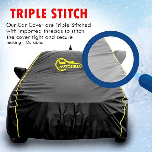 AUTOBIRSA Waterproof Car Body Cover Compatible with Kia Seltos Car Cover with Mirror & Anteena Packets Dust Proof & Belt with 4 Side Elastic Black Colour & Yellow Piping Style - Image 2