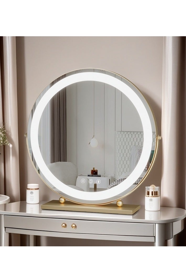 ETG Large Vanity Mirror with Lights, Round LED Makeup Mirror, Light Up Mirror Makeup Mirror with Lights for Bedroom Tabletop, Smart Touch Control 3 Colors Dimmable, 360° Rotation（50cm）  - Image 1