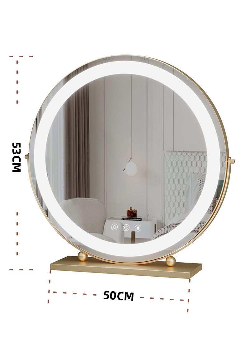 ETG - Large Vanity Mirror with Lights, Round LED Makeup Mirror, Light Up Mirror Makeup Mirror with Lights for Bedroom Tabletop, Smart Touch Control 3 Colors Dimmable, 360° Rotation_50cm - Image 1