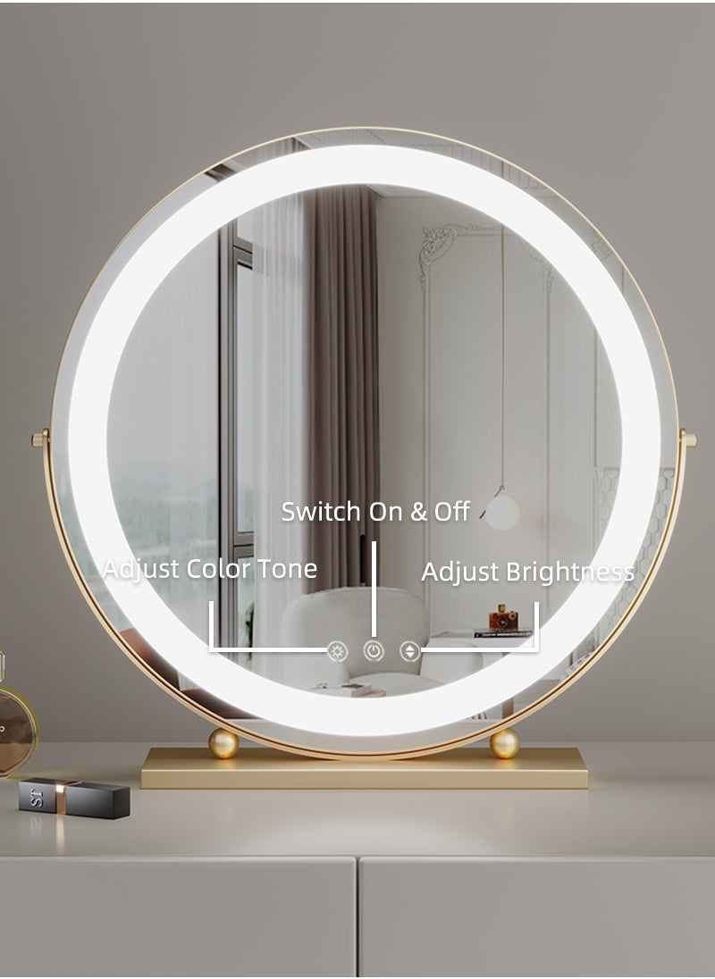 ETG Large Vanity Mirror with Lights, Round LED Makeup Mirror, Light Up Mirror Makeup Mirror with Lights for Bedroom Tabletop, Smart Touch Control 3 Colors Dimmable, 360° Rotation（50cm）  - Image 4