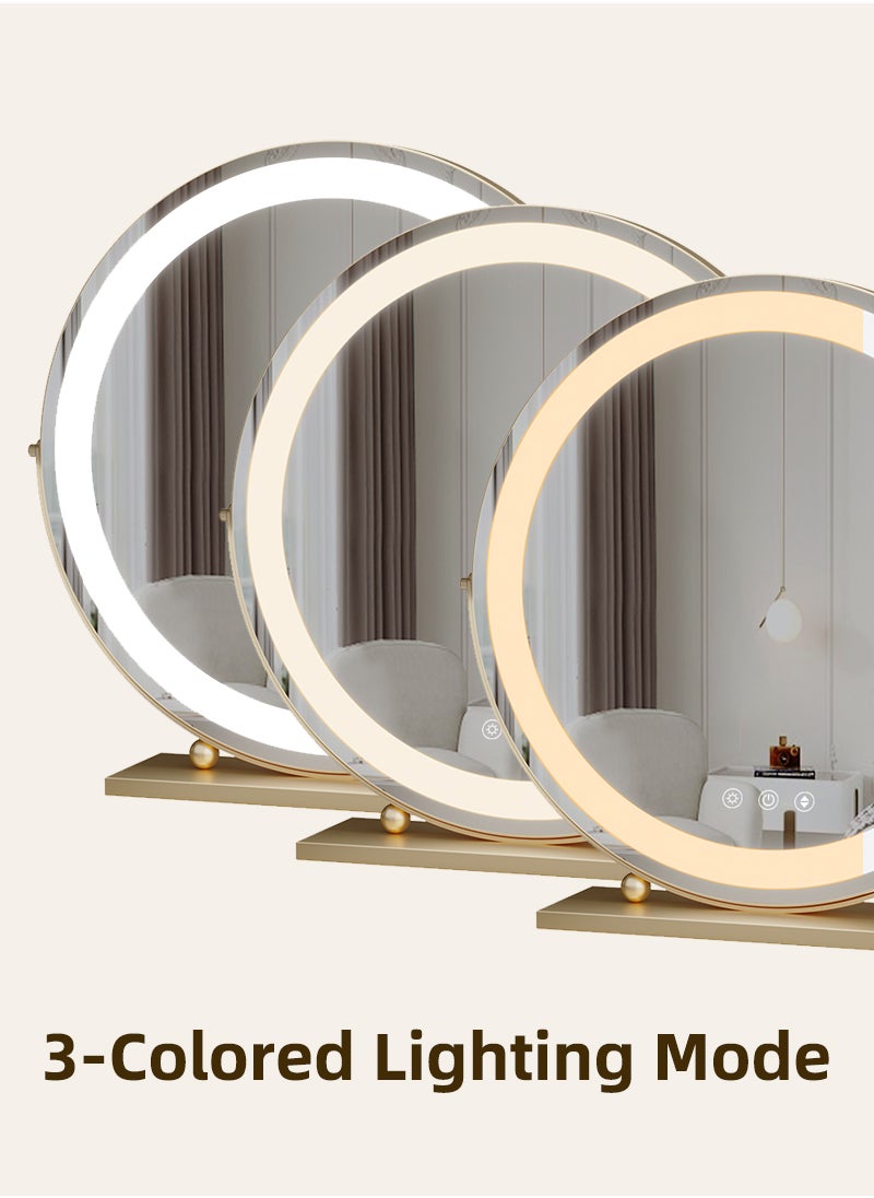 ETG Large Vanity Mirror with Lights, Round LED Makeup Mirror, Light Up Mirror Makeup Mirror with Lights for Bedroom Tabletop, Smart Touch Control 3 Colors Dimmable, 360° Rotation（50cm）  - Image 2
