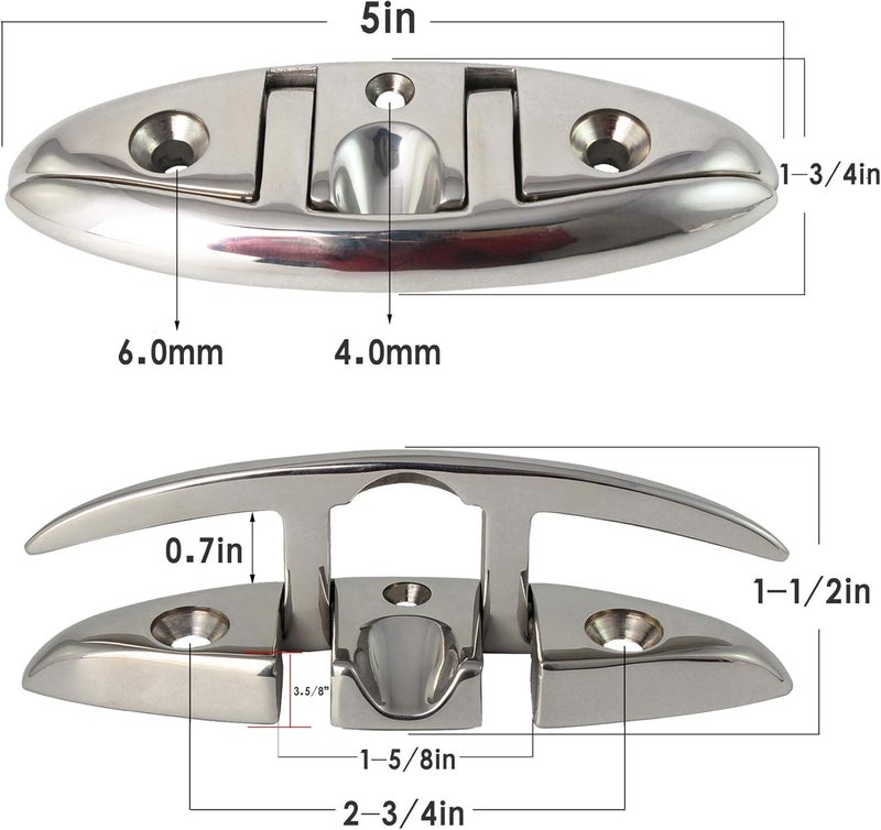 VEITHI 316 Stainless Steel Boat Folding Cleats Boat Dock Cleats 5/6/8.5 inch, Flip up Dock Cleat for Deck and Boat, Dock Cleats Folding Cleat Rope Cleat Boat Cleats with Fasteners (1,2,4,6 Pack) - Image 2