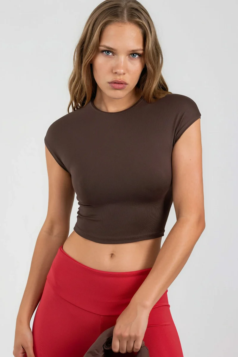 بوسيم BUSEM Crew Neck Solid Crop T-Shirt