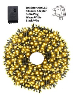 Yuwell 10 Meter 100 LED String Lights Decoration Lights Warm White Light 8 Modes Led Light Black Wire For Home Decorations Ramadan Lights Indoor & Outdoor Decoration Ramadan Decoration Light Diwali Lights Curtain Lights With 3-Pin UK Plug  - Image 1