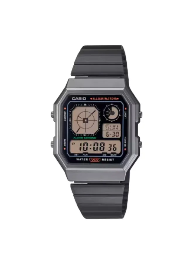 CASIO Men's Digital Display Watch With Black Stainless Steel Strap - A130WEGG-1ADF