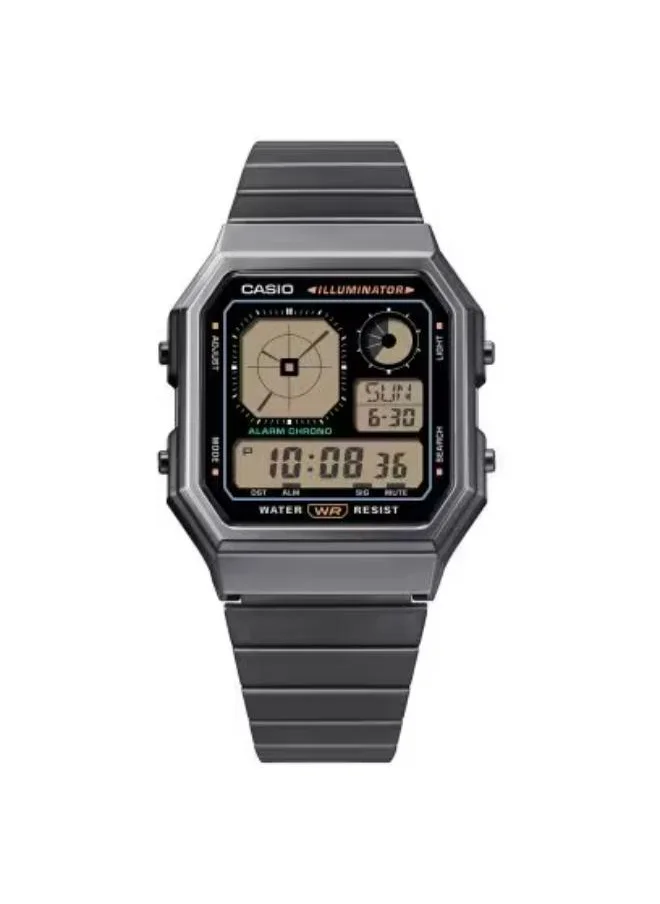 CASIO Men's Digital Display Watch With Black Stainless Steel Strap - A130WEGG-1ADF
