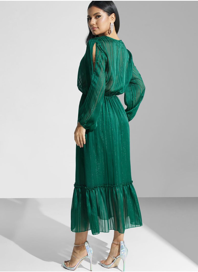 Khizana - Plisse Wrap Front Midi Dress - Image 1