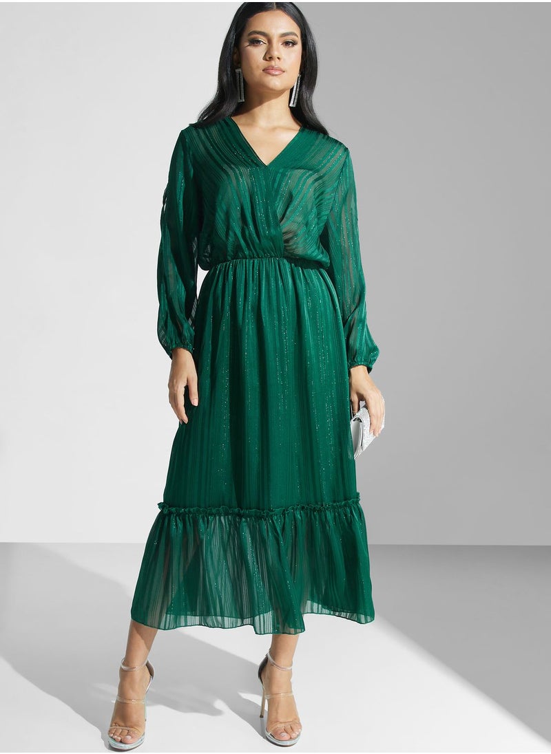 Khizana - Plisse Wrap Front Midi Dress - Image 1