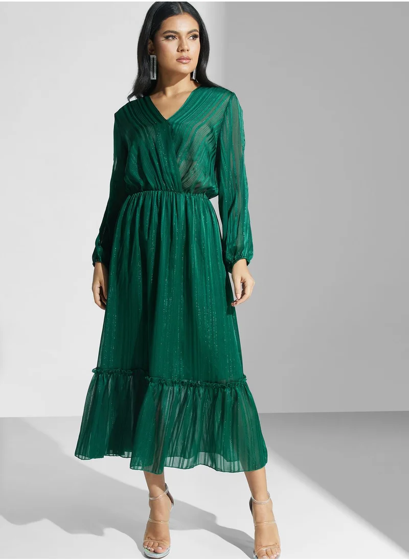 Khizana Plisse Wrap Front Midi Dress