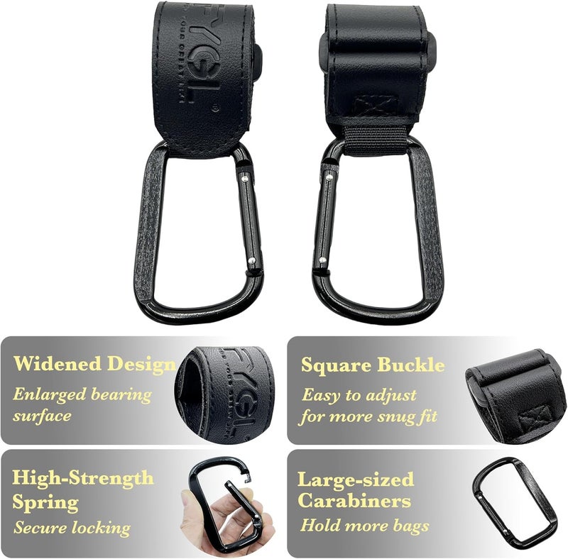 FYGL Stroller-Hooks - Adjustable Stroller Carabiner Clips, Universal Stroller Clips and Hooks for Parents and Travelers - Ideal Stroller Accessories for Shopping, Travel, and Baby Gear - Black, 2 Pack - Image 4