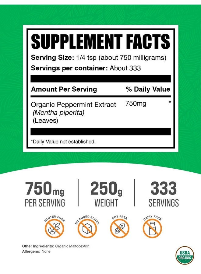 BULKSUPPLEMENTS.COM BulkSupplements.com Organic Peppermint Extract Powder - Peppermint Supplement - Herbal Supplement, Gluten Free, 750mg per Serving, 250g (8.8 oz) (Pack of 1) - Image 2