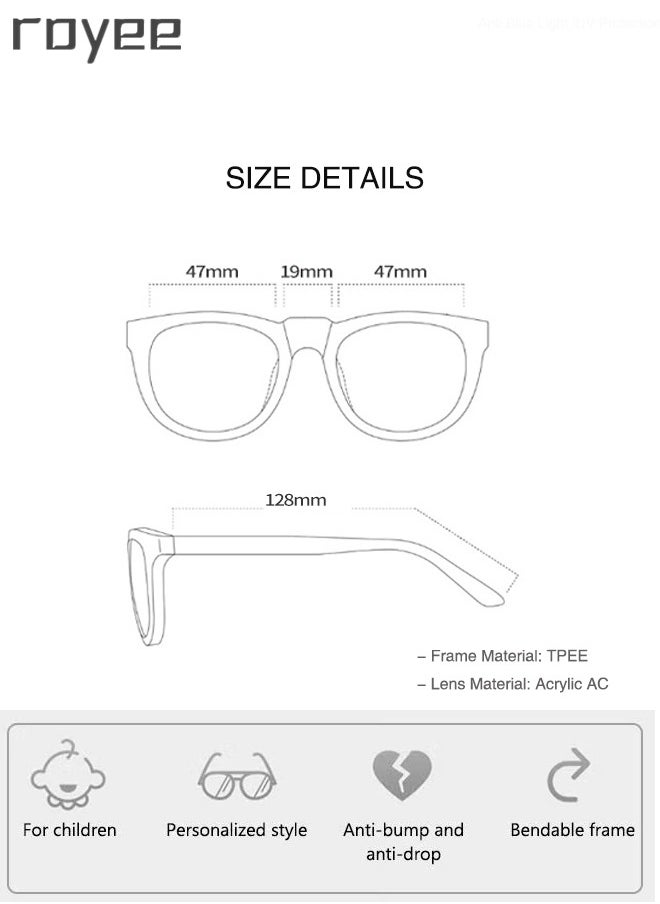 Royee - Kids Anti Blue Light Glasses,Children Anti Eyestrain Computer Glasses, Gaming Eyewear UV400 Protection and Super Light TPEE Frame for Boys Girls and  Age 3-12（Black） - Image 1