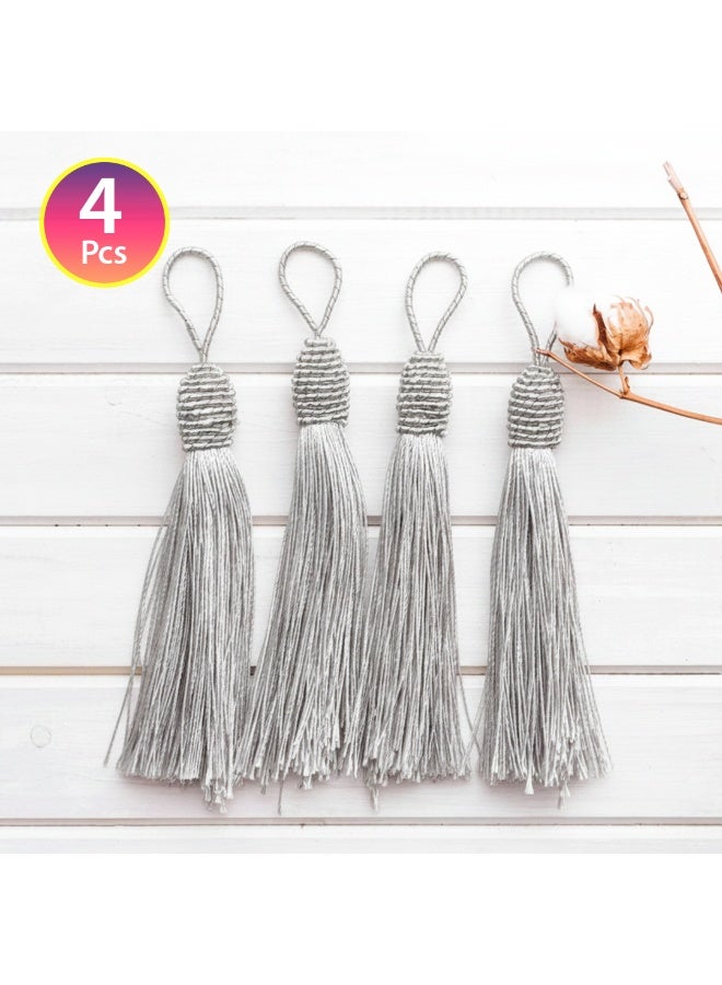 حبيبي بارتي مجموعة من 4 شرابات فضية، شرابات زخرفية يدوية الصنع بطول 14 سم مع حلقة تعليق، مثالية للفواصل المرجعية، وديكور المنزل، وقبعات التخرج، وصنع المجوهرات. - Image 1