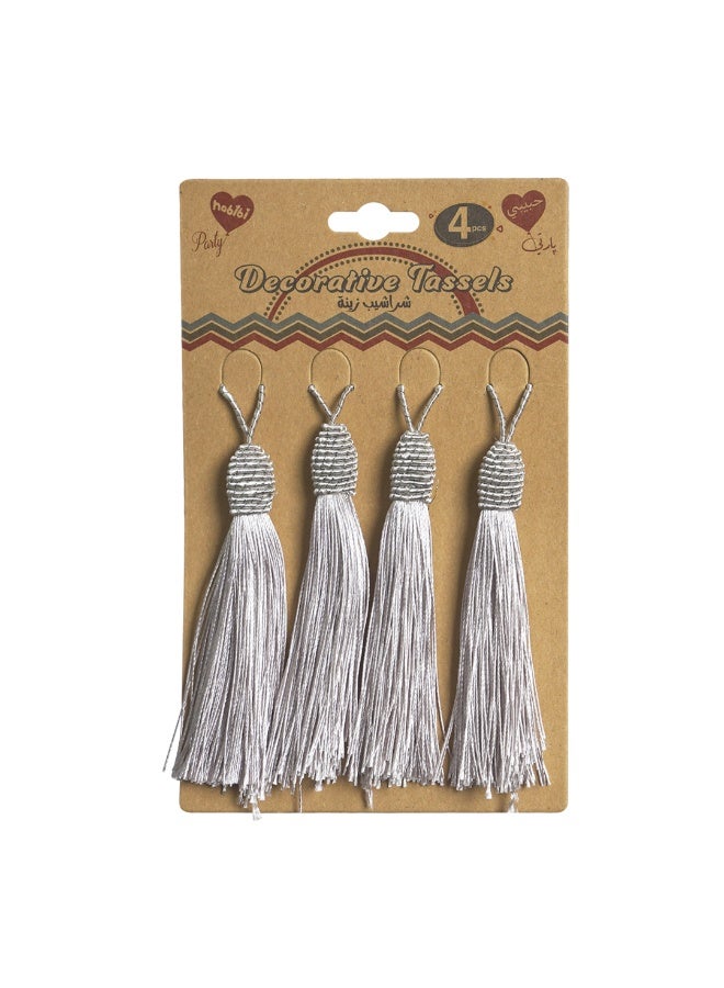 حبيبي بارتي مجموعة من 4 شرابات فضية، شرابات زخرفية يدوية الصنع بطول 14 سم مع حلقة تعليق، مثالية للفواصل المرجعية، وديكور المنزل، وقبعات التخرج، وصنع المجوهرات. - Image 2