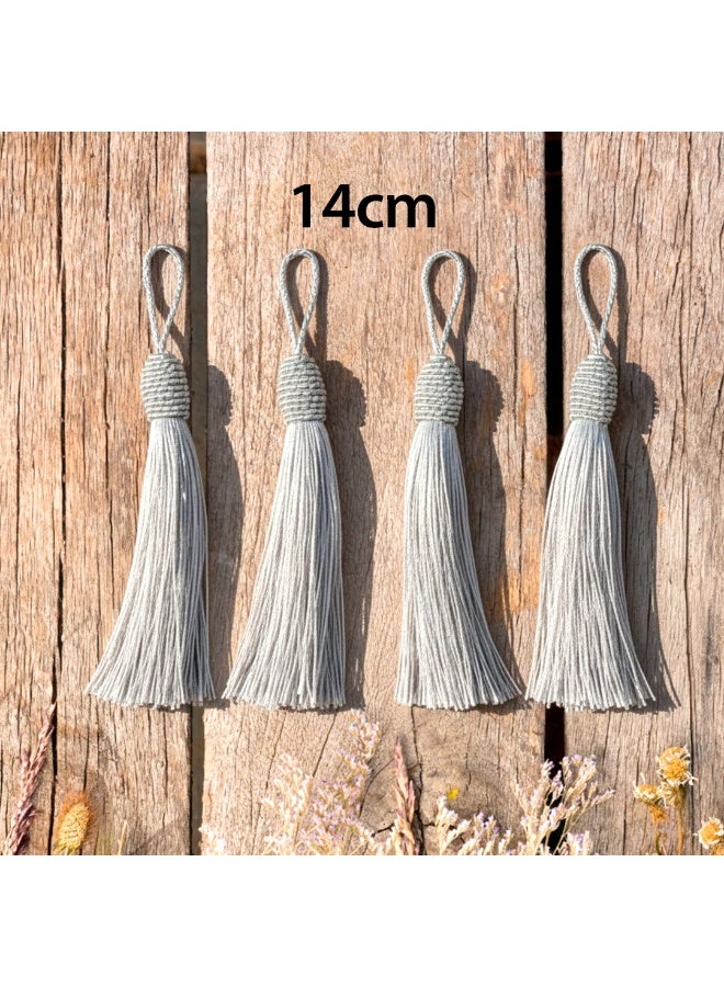 حبيبي بارتي مجموعة من 4 شرابات فضية، شرابات زخرفية يدوية الصنع بطول 14 سم مع حلقة تعليق، مثالية للفواصل المرجعية، وديكور المنزل، وقبعات التخرج، وصنع المجوهرات. - Image 3