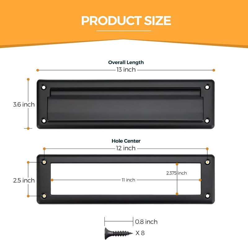 Ravinte Decor Mail Slot for Front Door, Door Mail Slot Solid Brass 13 Inch with Solid Brass Internal Frame, Matte Black,1 Pack - Image 3
