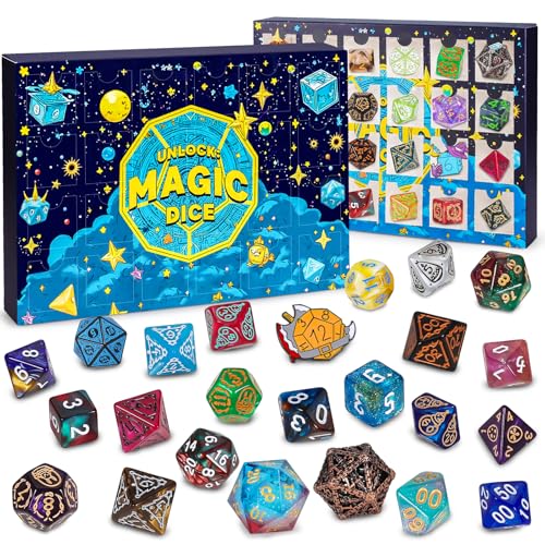 QMAY Polyhedral Dice 24 Pcs Mystery Dice Box Random Styles Dice Pins Badges Bulk DND Dice Dice Advent Calendar DD Gifts Great for Dungeons and Dragons RPG MTGRole Playing Table Game - Image 1