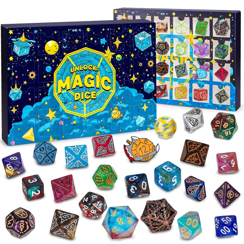 QMAY Polyhedral Dice 24 Pcs Mystery Dice Box Random Styles Dice Pins Badges Bulk DND Dice Dice Advent Calendar DD Gifts Great for Dungeons and Dragons RPG MTGRole Playing Table Game - Image 3