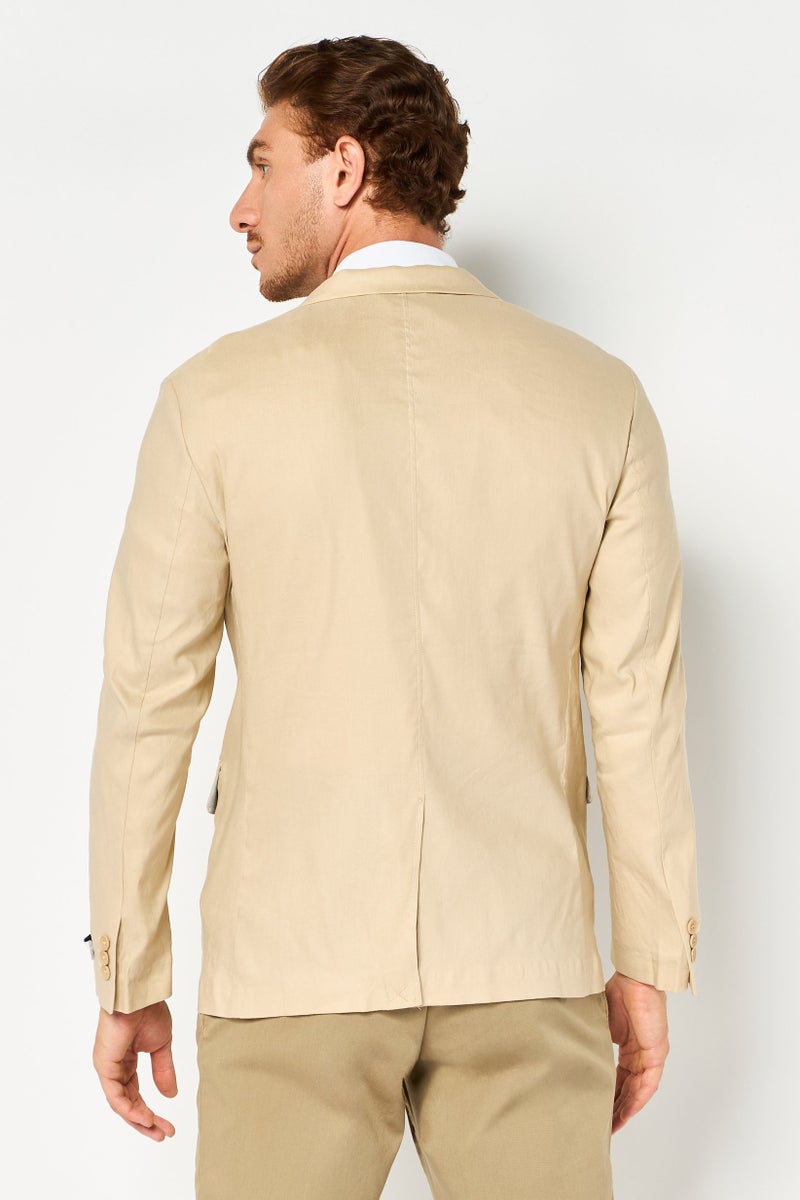 SELECTED Men Regular Fit Plain Casual Blazer, Beige - Image 2