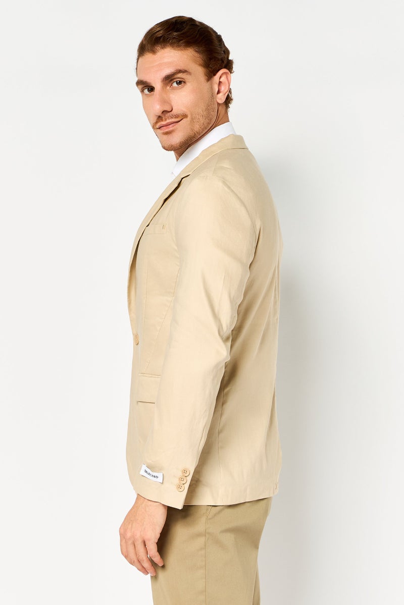 SELECTED Men Regular Fit Plain Casual Blazer, Beige - Image 3