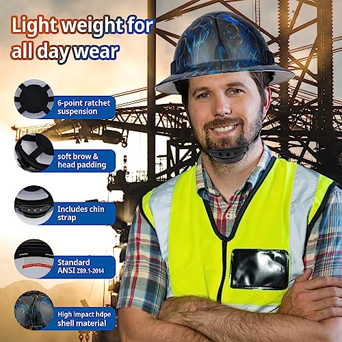 TOKISHI Full Brim Hard Hat - OSHA Safety Helmet Durable Lightweight Carbon Fiber Hard Hat, 6-Point Ratchet Suspension Protective Gear for Men and Women - Image 4
