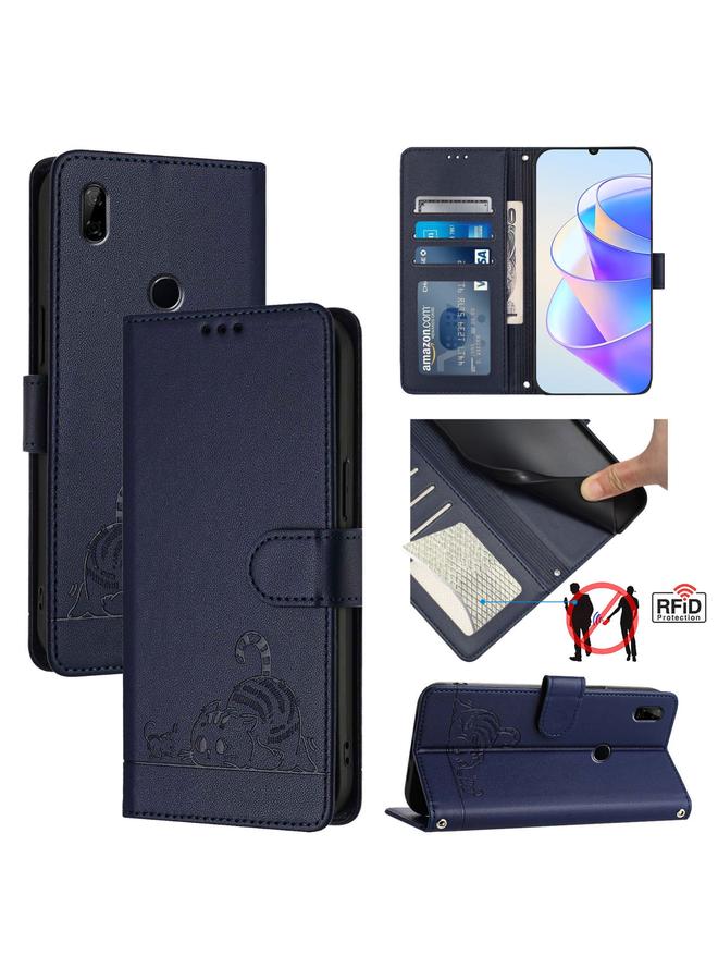 اس-توب جراب هاتف من الجلد بتقنية RFID بنقشة قط وفأر عالمي لهاتف Honor 9X 4G مع حبل تعليق - Image 1
