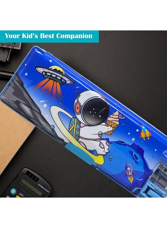 PARTEET Stationery Combo Pencil Box Inbuild LED Light, Sharpener, Dual Compartment, Magnetic Lock, Pen, Pencil, Scale, Eraser, Highlighter, Colour Pencils Set for Kids (Blue) - Image 5