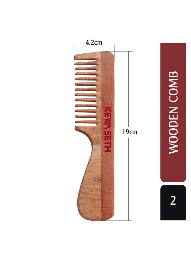 Keya Seth Aromatherapy Keya Seth Aromatherapy, Organic Neem Wooden Comb With Handle Ii Massages Scalp, Stimulates Hair Growth, Removes Dandruff  - Image 2