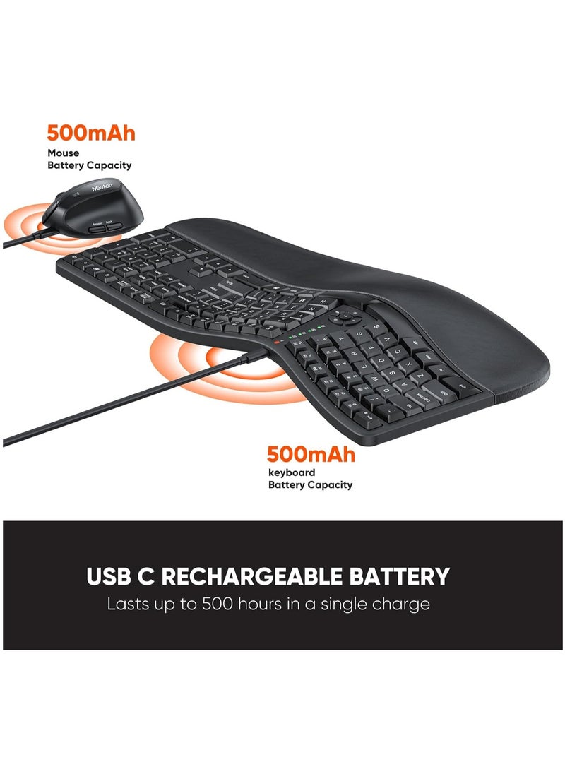 Meetion MEETION Director-C Ergonomic Wireless Keyboard and Mouse, Ergonomic Gaming Keyboard with Vertical Mouse, Split Arch Keyboard with Cushioned Wrist Palm Rest, Natural Typing Rechargeable Full Size, Windows/Mac/Computer/Laptop  - Image 4