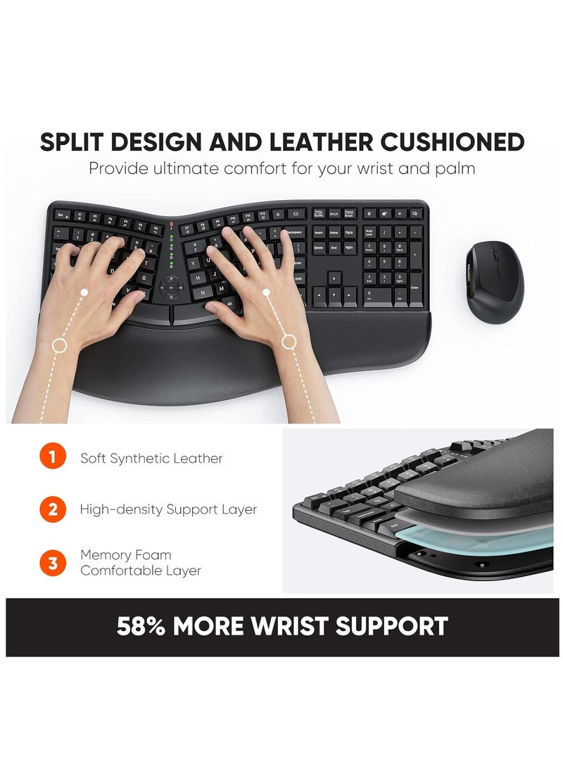 Meetion MEETION Director-C Ergonomic Wireless Keyboard and Mouse, Ergonomic Gaming Keyboard with Vertical Mouse, Split Arch Keyboard with Cushioned Wrist Palm Rest, Natural Typing Rechargeable Full Size, Windows/Mac/Computer/Laptop  - Image 3