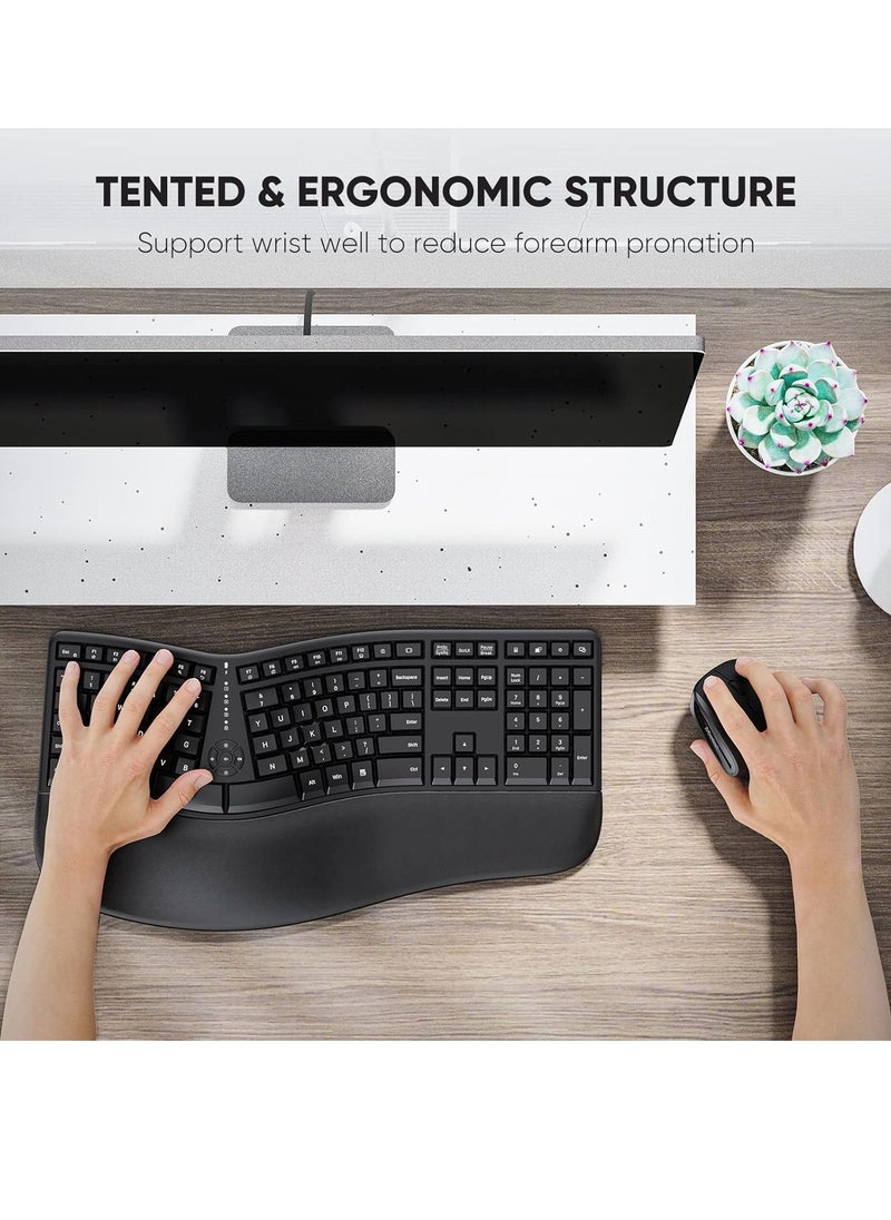 MEETION Director-C Ergonomic Wireless Keyboard and Mouse, Ergonomic Gaming Keyboard with Vertical Mouse, Split Arch Keyboard with Cushioned Wrist Palm Rest, Natural Typing Rechargeable Full Size, Windows/Mac/Computer/Laptop
