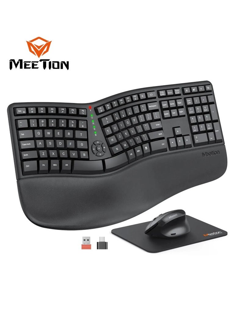 Meetion MEETION Director-C Ergonomic Wireless Keyboard and Mouse, Ergonomic Gaming Keyboard with Vertical Mouse, Split Arch Keyboard with Cushioned Wrist Palm Rest, Natural Typing Rechargeable Full Size, Windows/Mac/Computer/Laptop  - Image 1