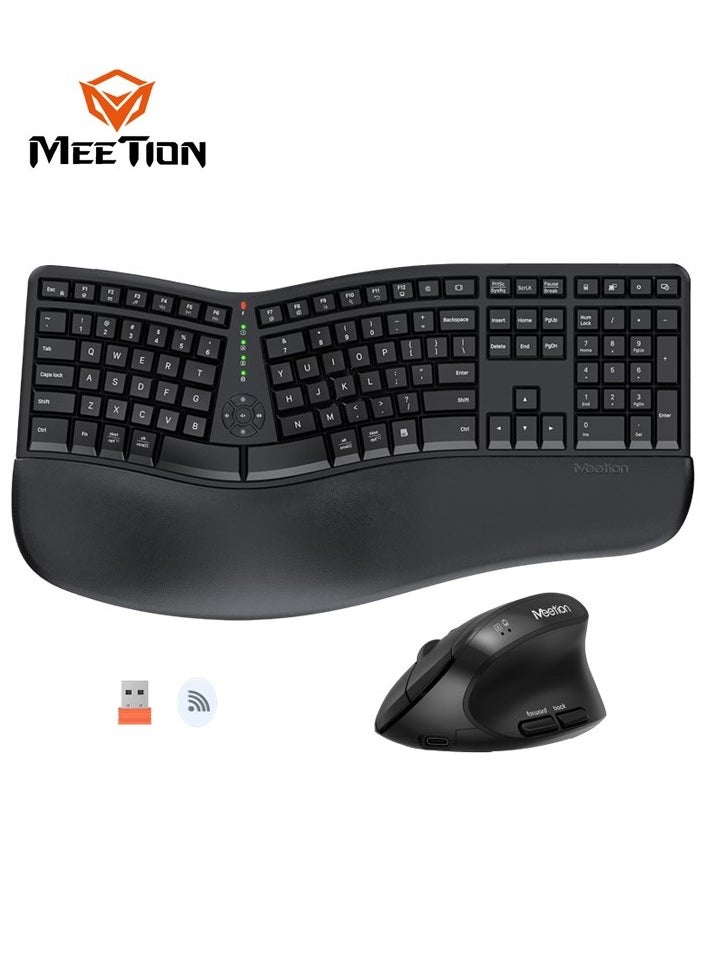Meetion MEETION Director-C Ergonomic Wireless Keyboard and Mouse, Ergonomic Gaming Keyboard with Vertical Mouse, Split Arch Keyboard with Cushioned Wrist Palm Rest, Natural Typing Rechargeable Full Size, Windows/Mac/Computer/Laptop  - Image 2