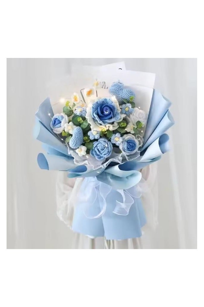 i diD New Creative Gift Handmade Knitting Large Bouquet Flowers Cotton Crochet Flowers with LED Lights in Clear Bag, Suitable for valantine's Day ,Wedding , Birthday, Mother's Day, Women's Day, All Events - Image 5