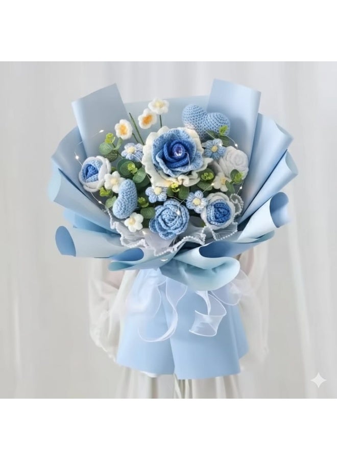 i diD New Creative Gift Handmade Knitting Large Bouquet Flowers Cotton Crochet Flowers with LED Lights in Clear Bag, Suitable for valantine's Day ,Wedding , Birthday, Mother's Day, Women's Day, All Events - Image 1