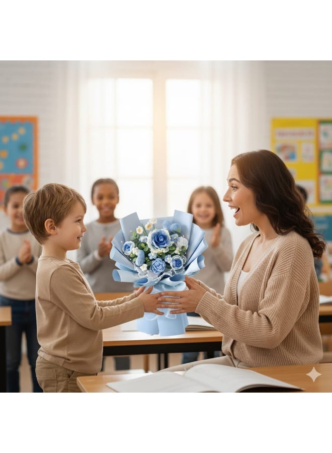 i diD New Creative Gift Handmade Knitting Large Bouquet Flowers Cotton Crochet Flowers with LED Lights in Clear Bag, Suitable for valantine's Day ,Wedding , Birthday, Mother's Day, Women's Day, All Events - Image 4