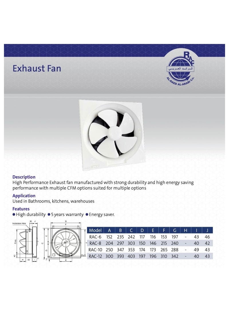ALRAED Exhaust Fan, 8-Inch (200mm), 20X20,  32W, 220V, Wall Mount Ventilation Fan - Image 2