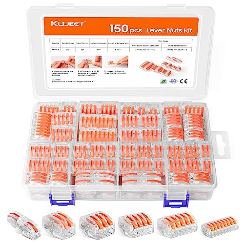 Kuject 150PCS Lever Wire Nuts Connectors Kit with 2/3/4/5/8 Conductor Combination, Electrical Lever Wire Connectors Push-in AWG 28-12, Wire Quick Connectors with 2 Circuit Inline Splices… - Image 1