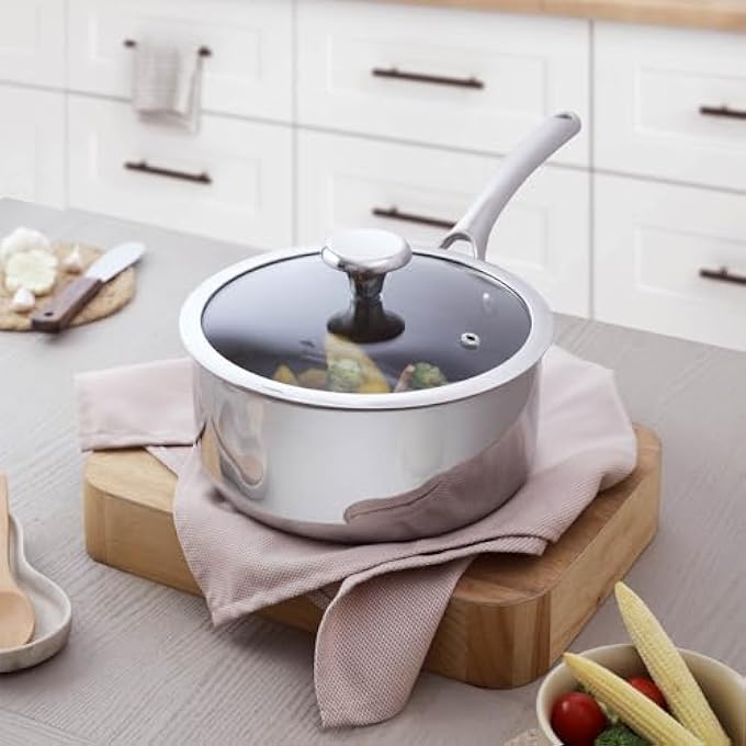 كوريل قدر دورانانو 20 سم مع غطاء، مقلاة ثلاثية الطبقات من الفولاذ المقاوم للصدأ، تقنية طلاء صفري غير لاصقة وخالية من حمض بيرفلورو الأوكتانويك (PFOA) مع مقابض متينة، بدون طلاء كيميائي، متوافقة مع الحث بالغاز - Image 4