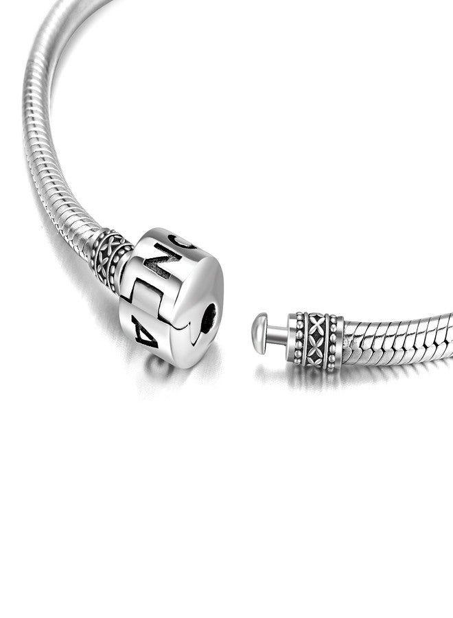 LONAGO Genuine Charm Bracelet 925 Sterling Silver Snake Chain Bangle Barrel Clasp Jewelry Fit Snake Charm Birthday Gift for Women (8.3 inches/21 cm) - Image 3