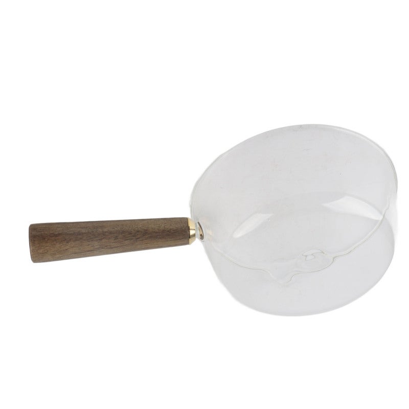Glass Milk Pot: High Borosilicate Glass, V-Shaped No-Drip Spout, Comfortable Anti-Scald Wooden Handle - Non-Toxic Easy Clean Saucepan for Home Kitchen Gas Stove Use - Image 2