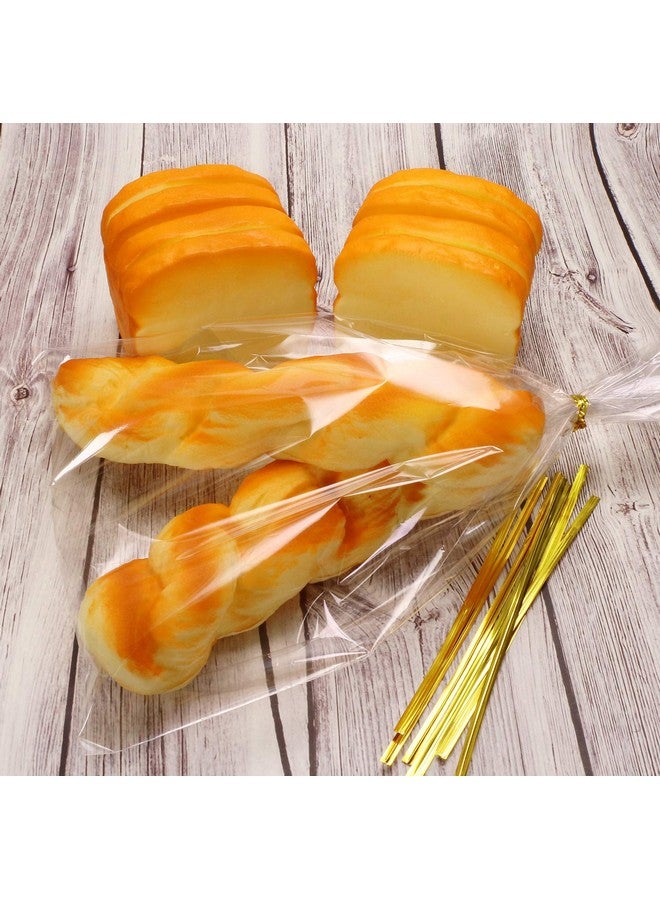 Mini Skater أكياس معالجة شفافة 8" × 12" من السيلوفان مع 50 رباط ملون ذهبي للهدايا والزفاف والحلويات والبسكويت والمخبوزات والخبز والحلويات، 50 قطعة - Image 4