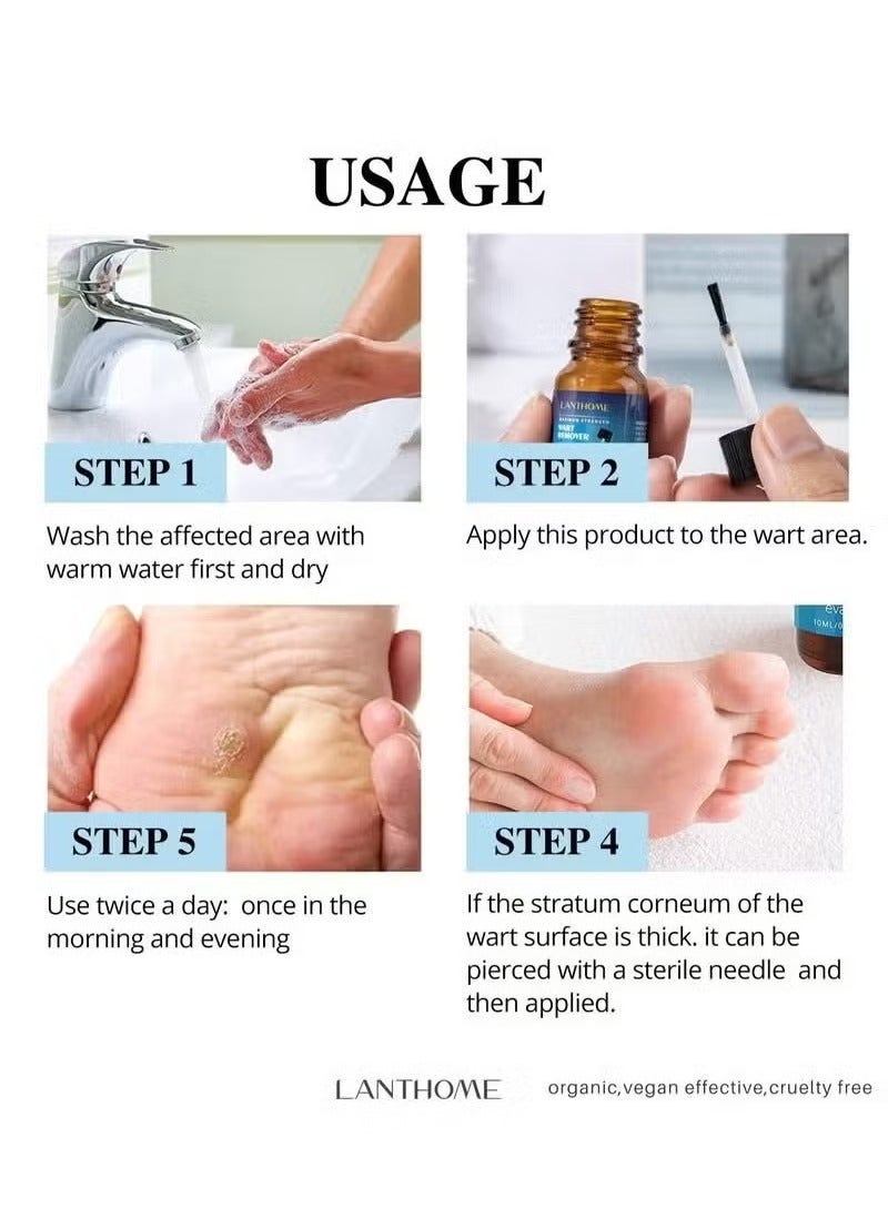 Lanthome Wart Remover, Fast Acting and Painless Skin Tag Remover Liquid, Tags and Mole Remover, Tag-Remover for Hands and Body, Wart Cream for Genital Warts, Plantar Wart, Common Wart, Corn, Flat Wart - Image 4